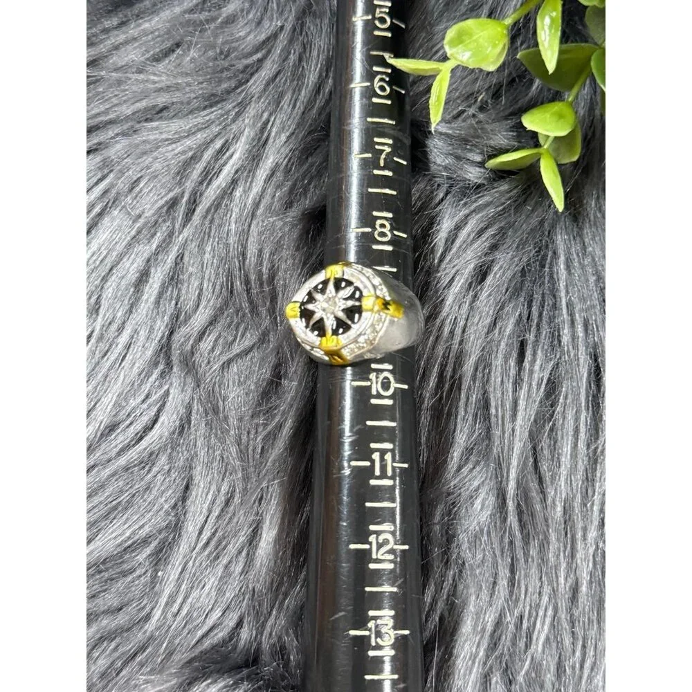 Silver‎ With Gold Accent Compass Ring